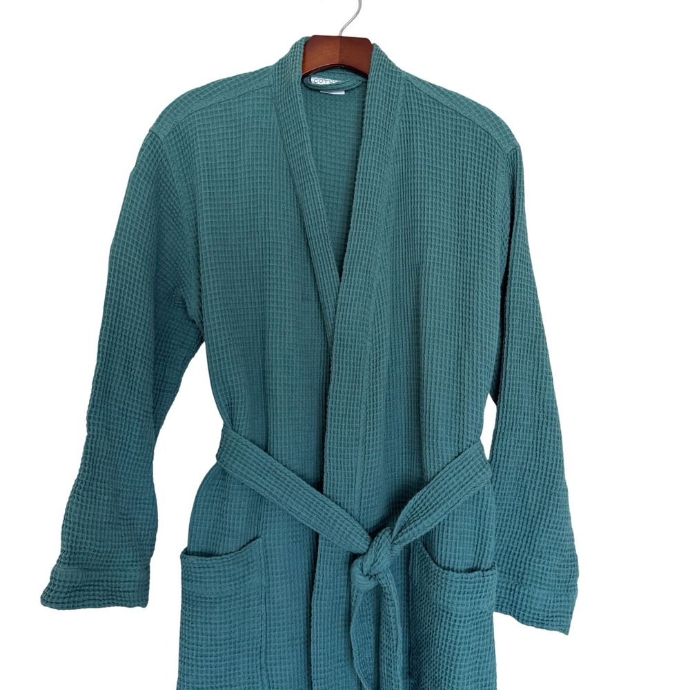 Coyuchi Organic Cotton Unisex Waffle Robe in Spruce Green S/M Self Tie NEW!! - Picture 7 of 11